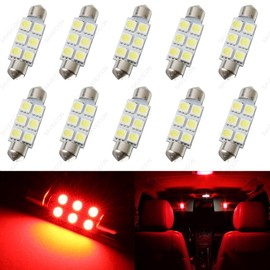 SAWE - 42MM 6-SMD 5050 Festoon Dome Map Interior LED Light Bulbs Lamp For 211, 212, 211-2, 212-2, 214-2, 560, 569, 578, 6413, 6429 (10 pieces) (Red)