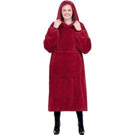 PB TECH Hoodie Blanket Oversized Ultra Soft Plush Sherpa Wearable Warm Hooded Giant Cosy Thermal Throw Blanket for Adults, One Size, Men, Women, Girls, Boys (Burgundy)