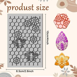 CHGCRAFT Beehive Bees Clay Texture Mat Daisy Flowers Polymer Clay Molds DIY Texture Tools for Pottery Earring Jewelry Making Stamp Engraving Machines, Bees, 3.9x2.6inch