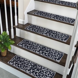 SUSSEXHOME Carpet Stair Treads for Wooden Steps - Indoor Staircase Step Treads with Thick Carpet & Pattern Design - Self Adhesive Safety Treads to Prevent Slipping - Pet & Kid-Friendly - 13-Pack