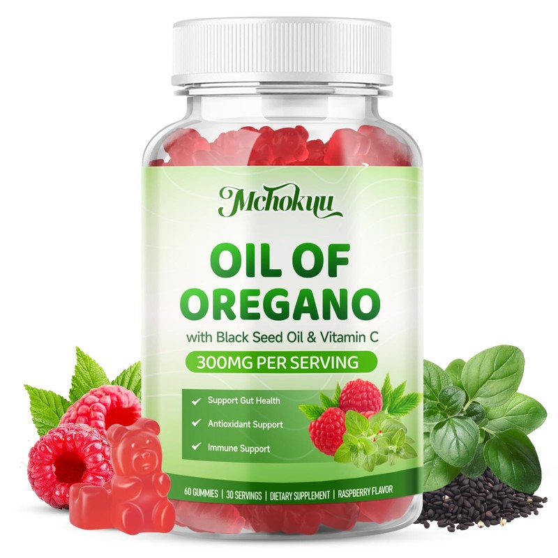 Mchokuu Oil of Oregano with Black Seed Oil Gummies, Raspberry,