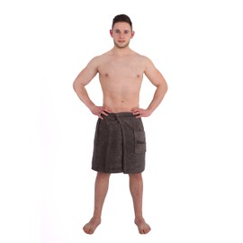 Julie Julsen Saunakilt für Herren 50 x 150 cm Druckknöpfen und Gummizug 100% Baumwolle Tasche aufgesetzt Anthrazit