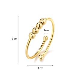 Adjustable Anxiety Ring with Pearls, Pack of 2 Alloy Fidget Rings for Anxiety, Beads Freely Rotatable, Single Coil Spiral Anxiety Ring, for Men and Women, Everyday Wear (Gold, Silver), Metal