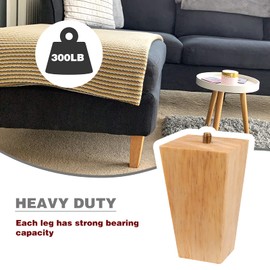 Wkmamo Pack of 4 Furniture Feet, Wooden Furniture Legs, 10 cm, Solid Wood Oak Legs with Mounting Plates, Screws and Felt Gliders, for Sofa, Bed, Cabinet, Couch, Chair (10 cm - 2, Straight)
