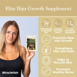 Biotin Hair Growth Supplement Elite+10 - Biotin + Zinc & Selenium + Rosemary + L-Taurine + Peppermint + MSM + Ginger + Copper - for Healthy Hair, Nails & Skin - 30 Large Capsules - UK Based Brand