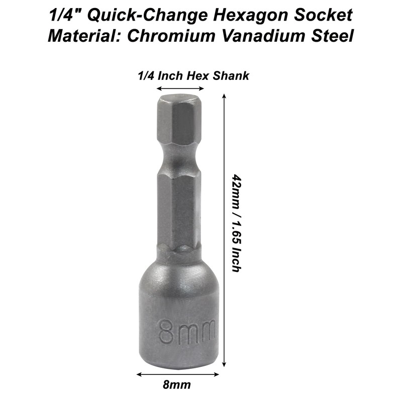 Cjueiom 2pcs 1/4" Quick-Change Hexagon Socket, 8mm Metric Nut Drivers