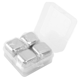 4Pcs Stainless Steel Ice Cubes Reuseable Polishing Beverage Chilling Stones for Kitchen Restaurant Office 4pcs Without Ice Tong