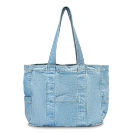 BOZIEE Denim Women's Shopper Bag, Women's Tote Bag, Large Bag with Zip, Carry Bag, Shopping Bag for School, Work, Office, Travel, Shopping, Everyday Use, Lightweight denim