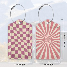 Abstract Colorful Twisted Checkered 2 PCS Luggage Tags, Fintie Privacy Cover ID Label with Stainless Steel Loop and Address Card for Travel Bag Suitcase