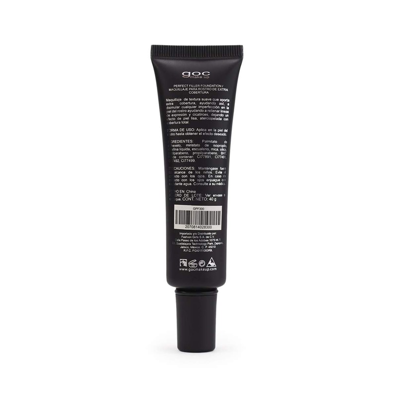 Maquillaje liquido, Perfect Filler Foundation, GOC, Extra cobertura, Acabado matte