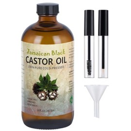 VRJEUGO Jamaican Black Castor Oil, Organic Castor Oil Cold Pressed Unrefined Glass Bottle,Rich in Vitamin E, Omega Fatty Acids and Minerals for Hair & Skin, Bold Lashes & Brows, Nail Care 16OZ