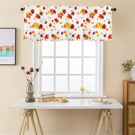 Fall Autumn Maple Leaves Kitchen Curtains Valance for Windows Thanksgiving Orange Red Leaf Harvest Curtain Small Farmhouse Rod Pocket Window Treatment for Bathroom living Room Decorations 54x18inch