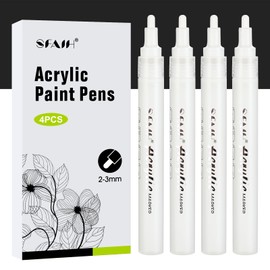 SFAIH White Paint Markers Paint Pens - 4 Pack 2-3MM Medium Tip Acrylic Permanent Marker for Rock Painting, Wood, Metal, Fabric, Plastic, Canvas, Glass, Ceramic, Diy Crafts, Drawing, Tire