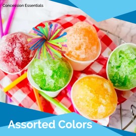 Concession Essentials 8'' Unwrapped Snow Cone Spoon Straw Assorted Bright Colors. Pack of 200ct.