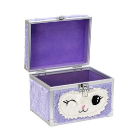 VOTUM Fluffy Lockable Jewelry Box for Girls – Adorable Plush Cat-Themed Treasure Chest with Ears – Secure Storage for Jewelry, Trinkets & Keepsakes – Soft Purple Faux Fur Design