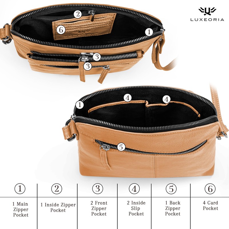 Genuine Leather Crossbody Bags for Women, Cross-Shoulder Purses with Adjustable