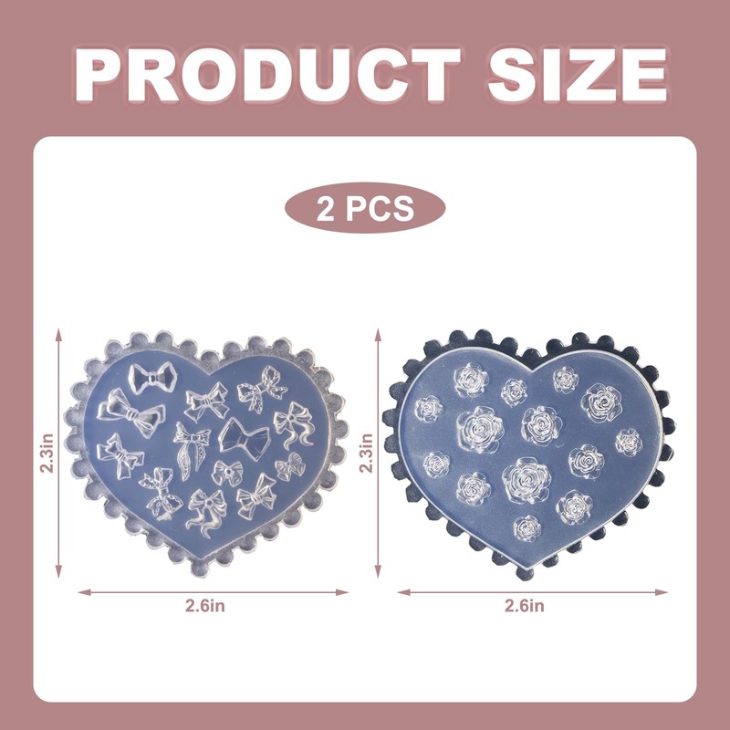 2 PCS Silicone Nail Molds, 3D Nail Charm Molds, Rose