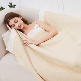 SeaRoomy Knit Throw Blanket, Super Soft Cozy Reversible Knitted Throw Blanket, Warm Fluffy Microfiber Fuzzy Plush Lightweight Blanket for Couch, Sofa, Bed, Camping, Picnic(Beige, 51”x63”)