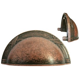 5 Pack Antique Copper Machined Kitchen Cabinet Drawer Hardware Ribbon & Reed Round Knobs/Cup Pulls 8863 (Cup Pull 3" (76MM))