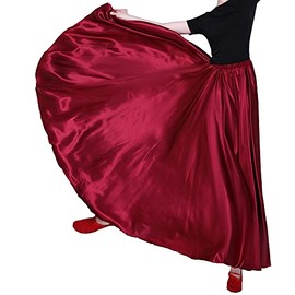 Women Long Tulle Retro Maxi Shiny Skirt for Belly Dancing Dance Costume Cosplay Holiday Weekend Party Dinner (Dark Red)