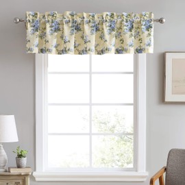 Laura Ashley - Valance, 100% Soft Cotton Window Treatment with Rod Pocket, Lightweight & Machine Washable, Floral Printed Curtain (Cassidy Yellow, 15" x 86")