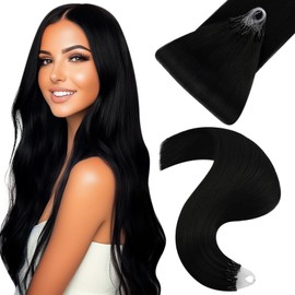Easyouth Black Micro Hair Extensions Real Human Hair Micro link Hair Extensions Real Human Hair Jet Black Micro Loop Human Hair Extensions Off Black 20 inch 50g/50s