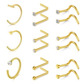 AceFun Nose Stud,15 Pieces 20G Small Tiny Nose Stud Ring Stainless Steel Corkscrew Nose Piercing Stud Jewelry for Women Men Silver Cubic Zirconia Imitation Diamond 1.5mm 2mm 2.5mm 3mm