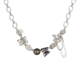 Fivexing Choker Butterfly Necklace for Women Irregular Y2k Choker Flower Button Fashionable Jewelry Women's Silver