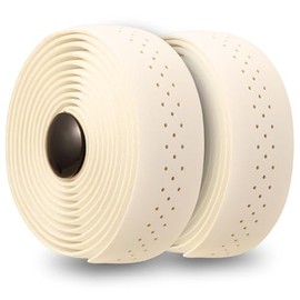 Leather PU + EVA Bar Tape for Road Bikes, Perforated with End Cap, Left and Right Set White