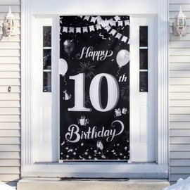 10th Birthday Banner Decoration 10th Birthday Party Black Silver 185 x 90 cm, 10th Birthday Background Banner Happy Birthday Banner for Boys Girls 10th Party Birthday Decoration