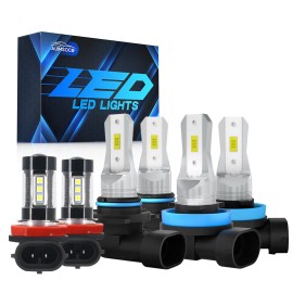 AUIMSOCO For 2014-2019 Toyota Highlander LED Headlight + Fog Light Bulbs Combo Kit 10000K