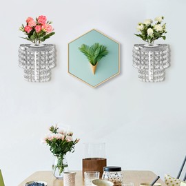 2 Pack Metal Flower Vase for Wall Crystal Vase Decor Hanging Decoration Floral Holder Home Art Wall Sculpture Glass Test Tube Vase-Silver