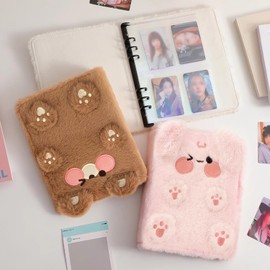 WAYUTO Plush Photocard Binder Kpop Photocard Album with 20Pcs Inner Pages 2x3" Photo Card Holder Cute A6 Photo Album 4-Pocket Detachable Kpop Star Card Holder Brown