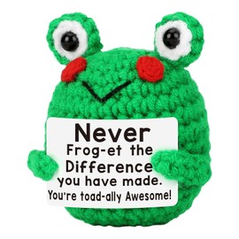 Yamobi Mini Laughable Positive Frog Emotional Crochet Animals Knitted Doll with Positive Card for Employees Best Friend Encouragement Laughable Gifts