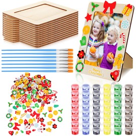 Cholemy 25 Pcs Christmas DIY Picture Frames Crafts Wooden DIY Photo Frame with Xmas Stickers and Acrylic Paints for School Game Home Classroom Activities Party Decorations