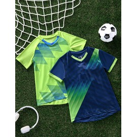2 Pack Boys' Soccer Jerseys, Dry Fit Athletic Short Sleeve T-Shirts for Youth Kids, Performance Tops Activewear (Set 1, Large) Navy/Lime