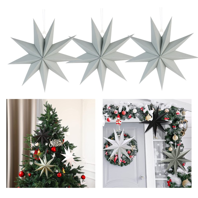 SUNBEAUTY 30 cm Paper Star, Grey, Set of 3, Folding,