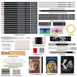 Kird Barken 112 PCS Professional Drawing Set – Sketch Kit with Graphite & Charcoal Pencils, 3-Color Sketchbook, Art Supplies for Shading & Blending – Ideal for Artists, Adults, Teens & Beginners