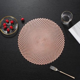 Hosoncovy 4 Pack Decorative Placemats PVC Hollow Dining Table Place Mats Heat Resistant Non-slip Dining Placemats Reusable Table Mats for Home Kitchen (Rose Gold)
