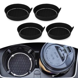 Slykew 4 PCS Bling Car Center Console Coaster, 3.14" x 1.18" Embedded with Rhinestone Design Anti-slip Water Coaster, Auto Decorative Modification Accessories, Compatible with Most Cars (Black)
