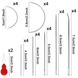 Littlegaofeithing 28 Pieces Sewing Needles Threaders for Sewing Needles Leather Steel Heavy Duty Sewing Needles with Big Eyes for Sewing and Repairing