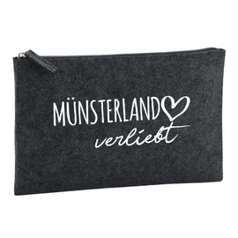 Huuraa Kulturbeutel Münsterland verliebt Geschenk 1 Liter Filz Charcoal Kosmetiktasche Münsterland Geschenkidee
