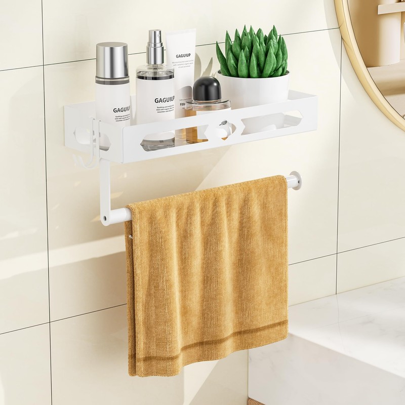White Paper Towel Holder Wall Mount with Shelf - Adhesive