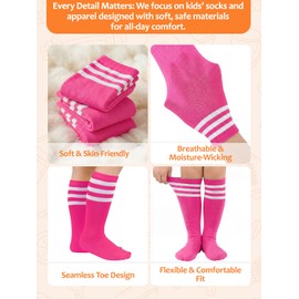 American Trends Girls Soccer Socks Kids Pink Softball Football Baseball Youth Toddler Knee High Tube Socks for Boys 1 Pack Rose Pink White 3-6 Years