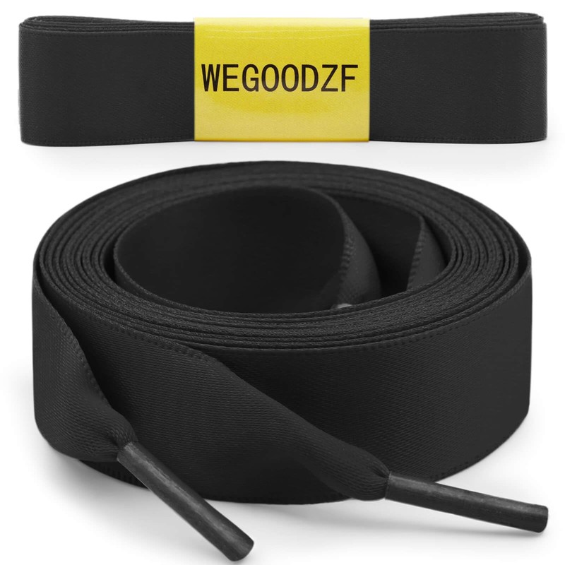 WEGOODZF Flat Satin Ribbon Shoelaces: 2cm Wide 43 inch Black
