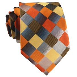 Ctskyte Men Yellow Orange Grey Plaid Silk Ties Checks Fashionable Colorfu Autumn Necktie