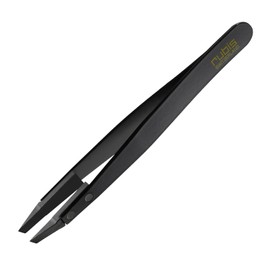Rubis Classic Techno - Pinzas de acero inoxidable para cejas precisas y depilación, puntas de polímero inclinadas, fabricadas en Suiza, color negro