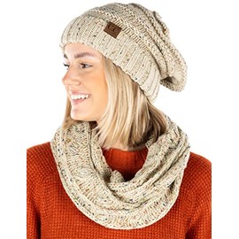 Oversized Beanie Scarf Bundle - Oatmeal (Confetti)