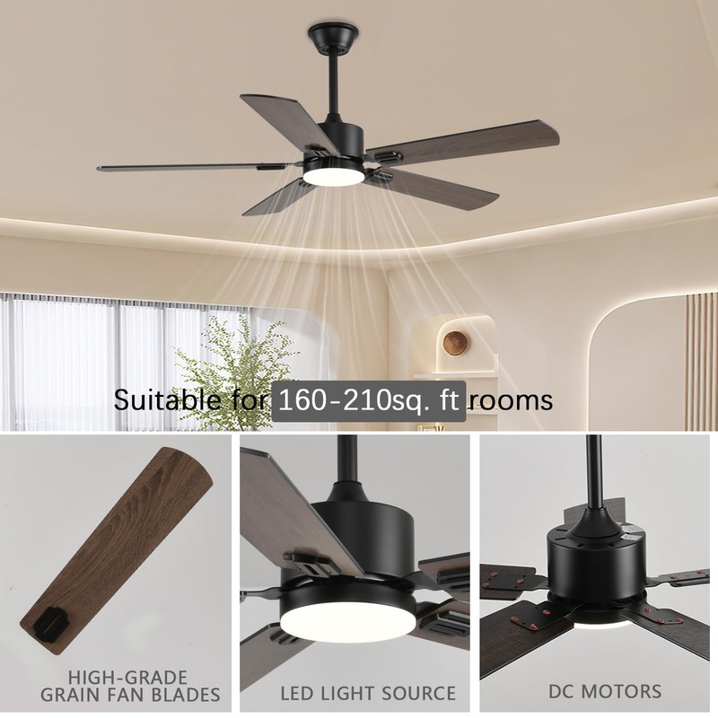 FUMLTP 52 inch Modern Ceiling Fans with Lights APP/Remote Control,