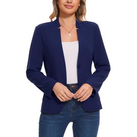 MINTLIMIT Womens Casual Blazers Notched Collar Two Button Suit Jacket Formal Work Office Long Sleeve Blazer with Pockets,M,Navy Blue